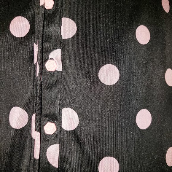 SOLD Vtg 90s Y2K Button Up Ruffled Pink Polka Dot Black Prairie Dress Jumper M - Picture 11 of 14